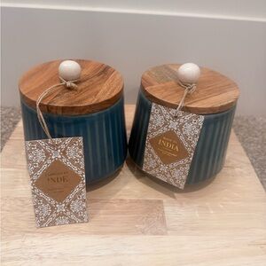Elegant Teal Ceramic Canister Set with Wooden Lids